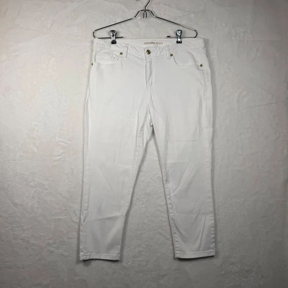 Michael Kors Izzy Cropped Skinny Jeans White Size 10 Stretch Ankle Denim Pants
